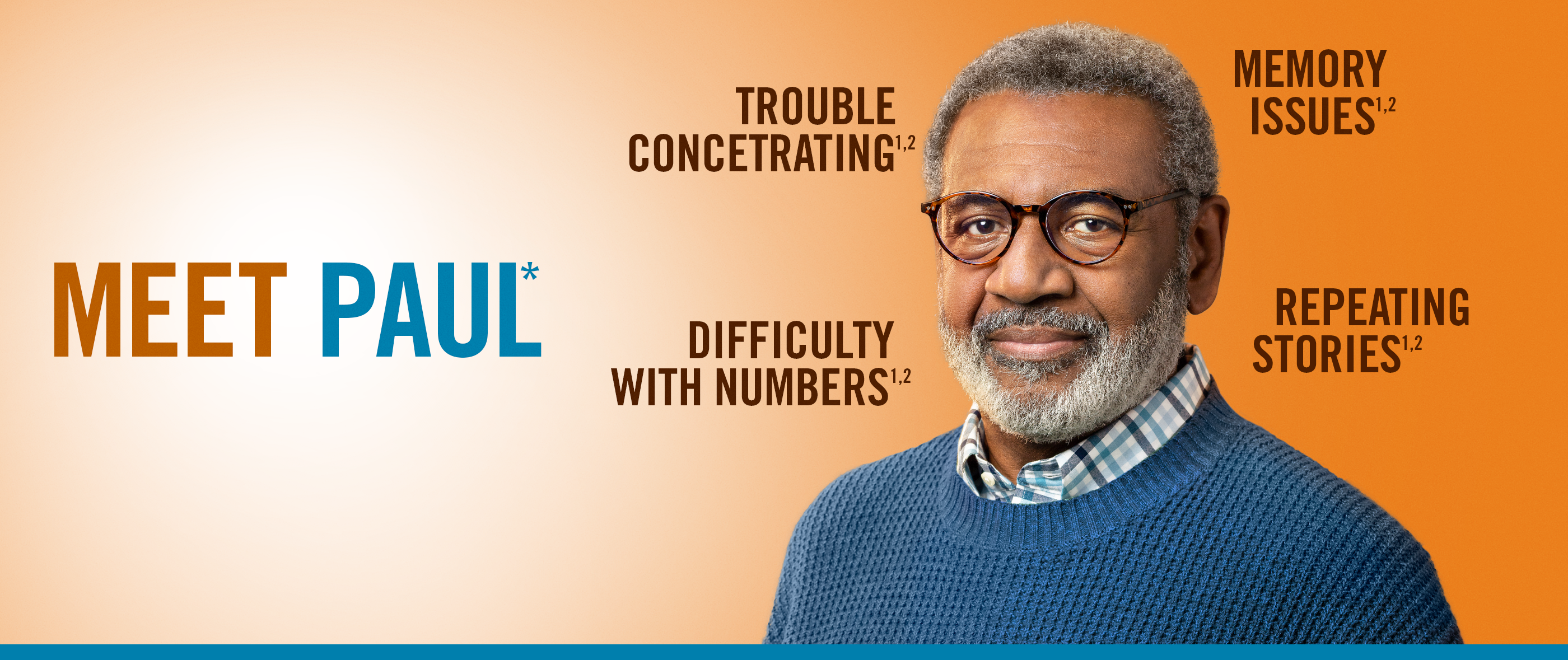 Patient profile image with text surrounding: worsening memory, social withdrawal, communication problems, difficulty with numbers